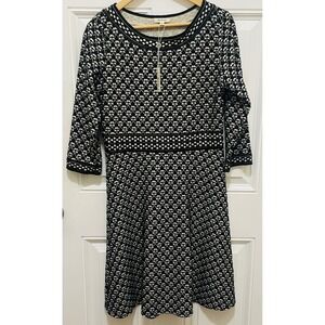 Max Studio Knit Dress Black White Patterned 3/4 Sleeve Career Casual L‎